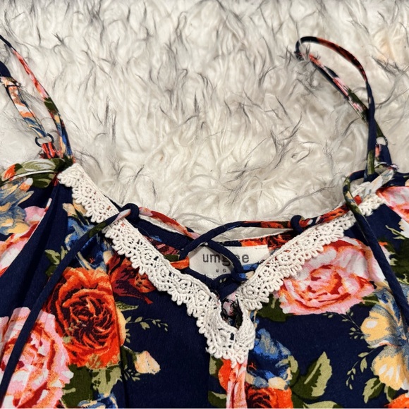 Umgee Blue Tie Front Ruffled Lace Blouse - Picture 2 of 6